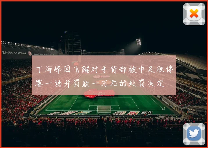 丁海峰因飞踹对手背部被中足联停赛一场并罚款一万元的处罚决定